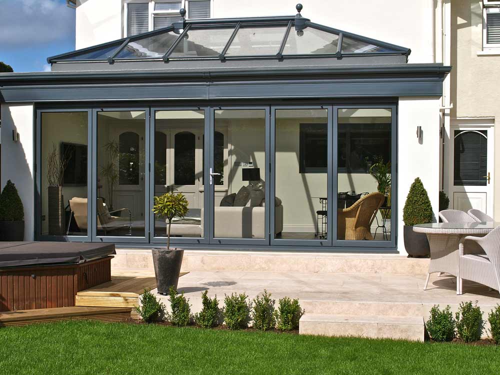 Grey aluminium bifold doors for a home in Oxford,